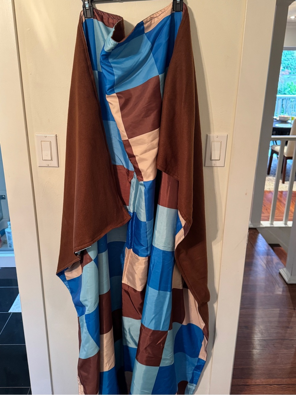 Home Accents Reversible Patchwork Throw Blanket in Blue and Brown